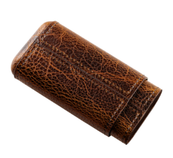 Zigarrenetui "3er Robusto" Leder cognac antik